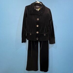 Jones New York Black Velvet Velour Large Button Tracksuit Women Size Medium